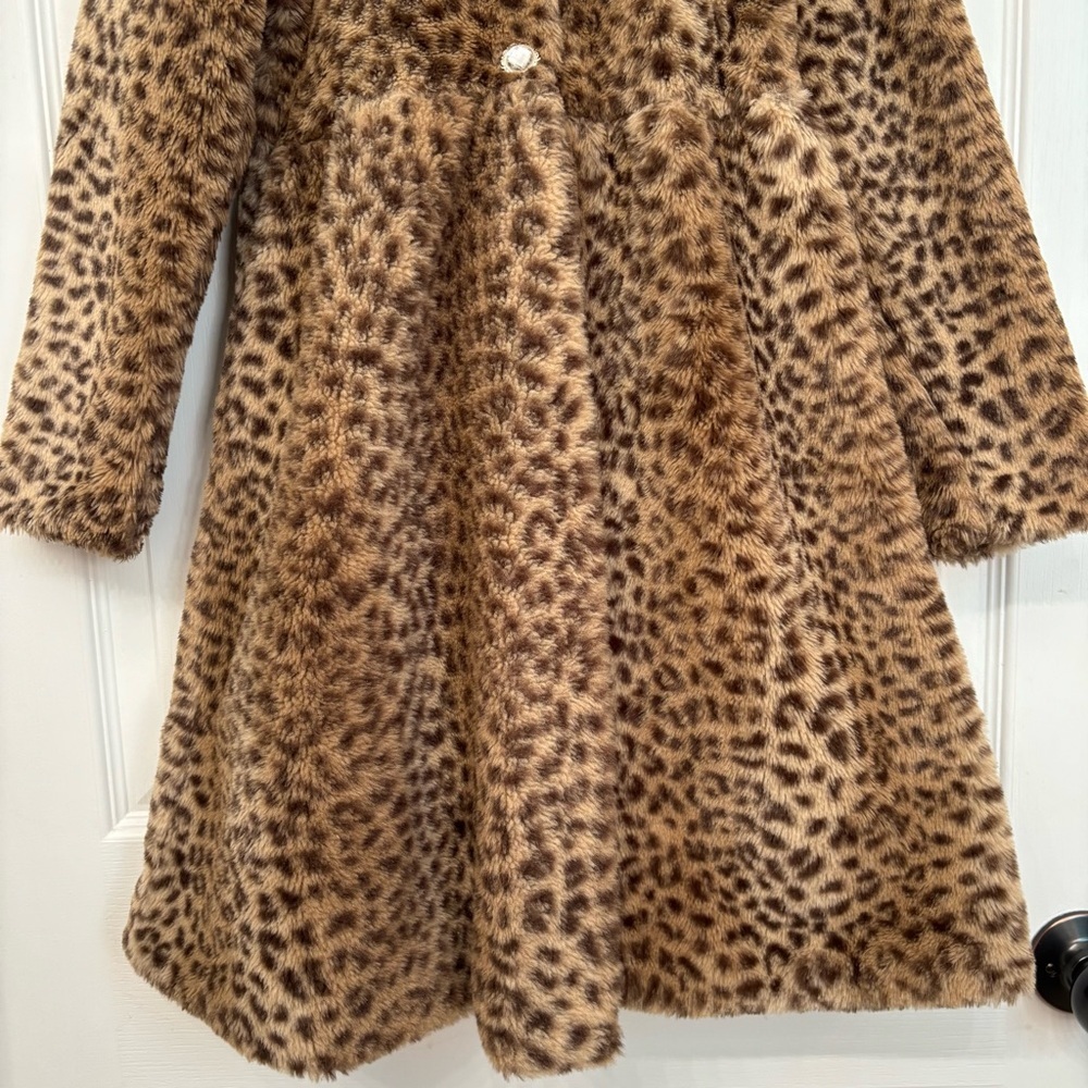 Leopard Faux Fur Dress Coat | Tahari Girls 7 - Picture 4 of 11